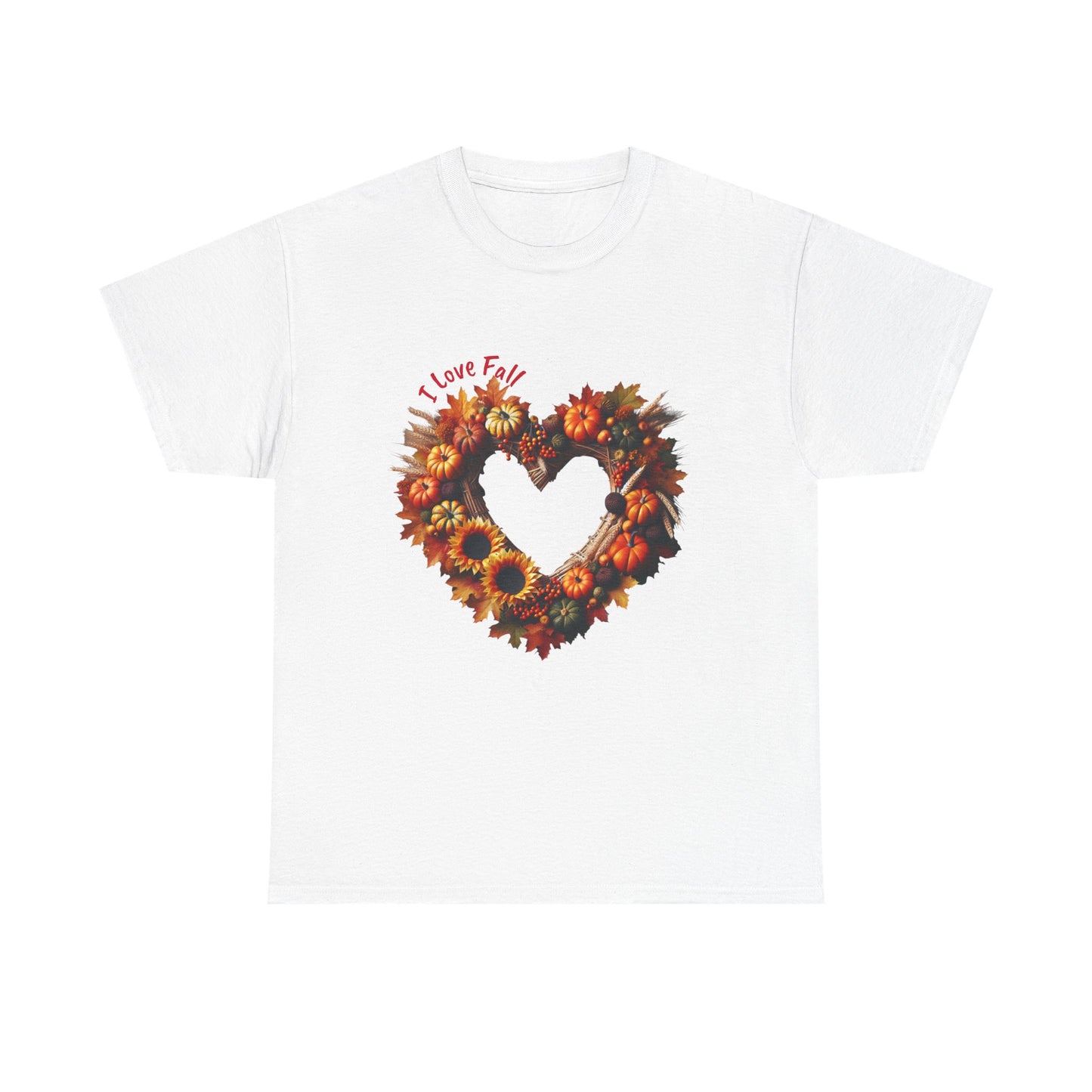 Heartfelt Love Fall Unisex Heavy Cotton Tee, Autumn Gift, Cozy Fall Style, Seasonal Tee, Heart Design, Casual Wear