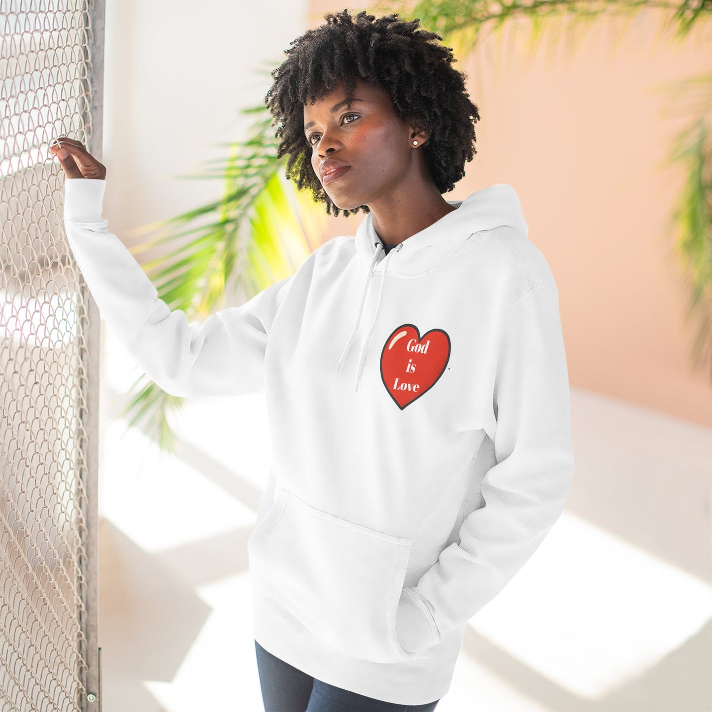 Three-Panel Fleece Hoodie with Heart and Love Design, Cozy Gift for Valentine's Day, Wearable Art, Comfort Wear, Affirmation Clothing