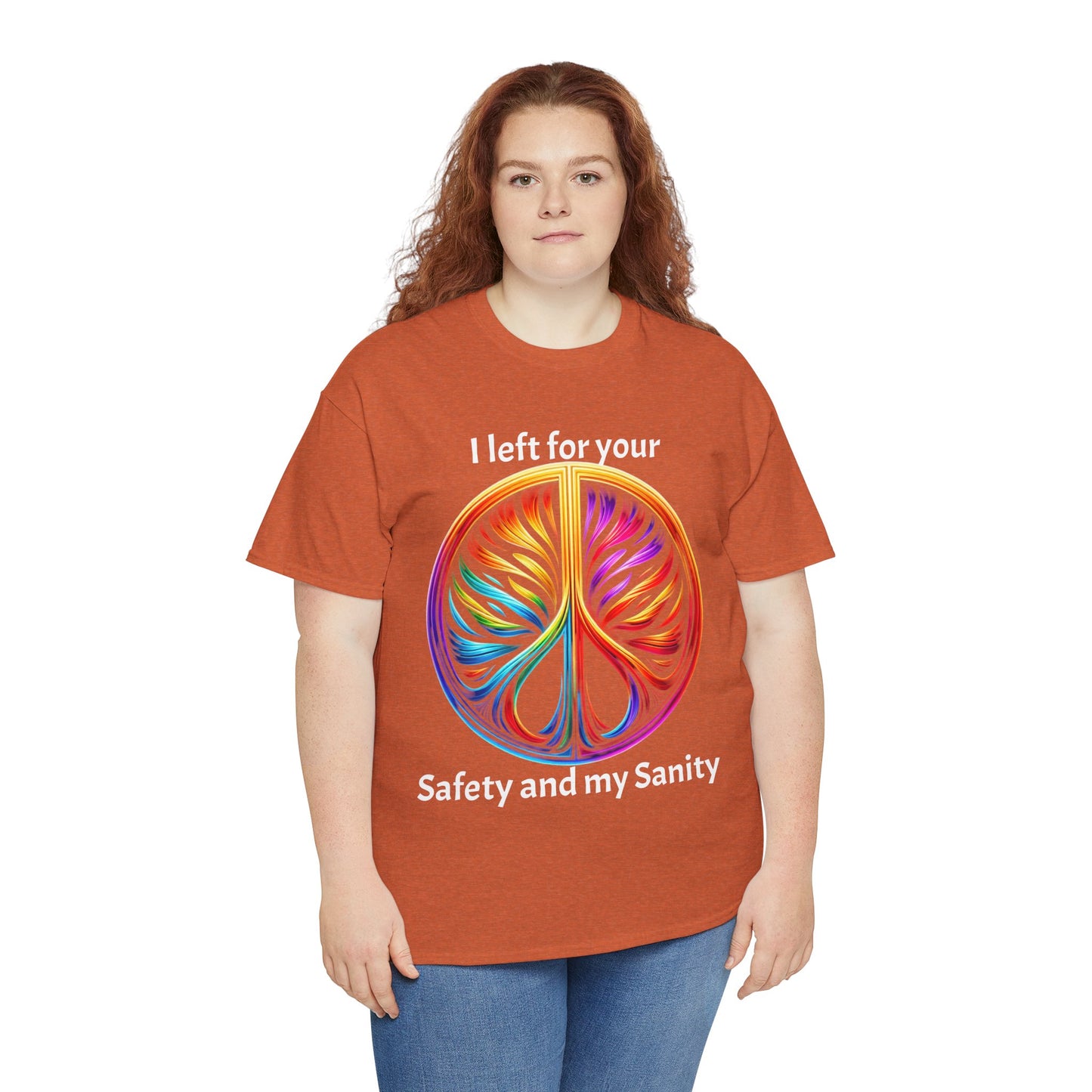 Colorful Tree of Life Peace sign Unisex Heavy Cotton Tee, I left for your safety