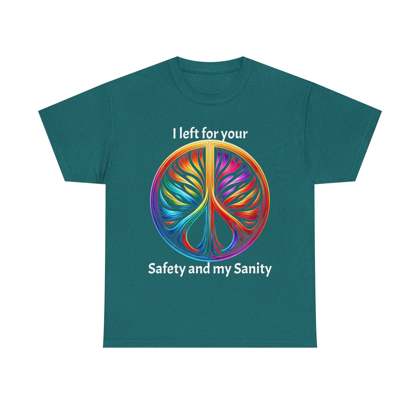 Colorful Tree of Life Peace sign Unisex Heavy Cotton Tee, I left for your safety