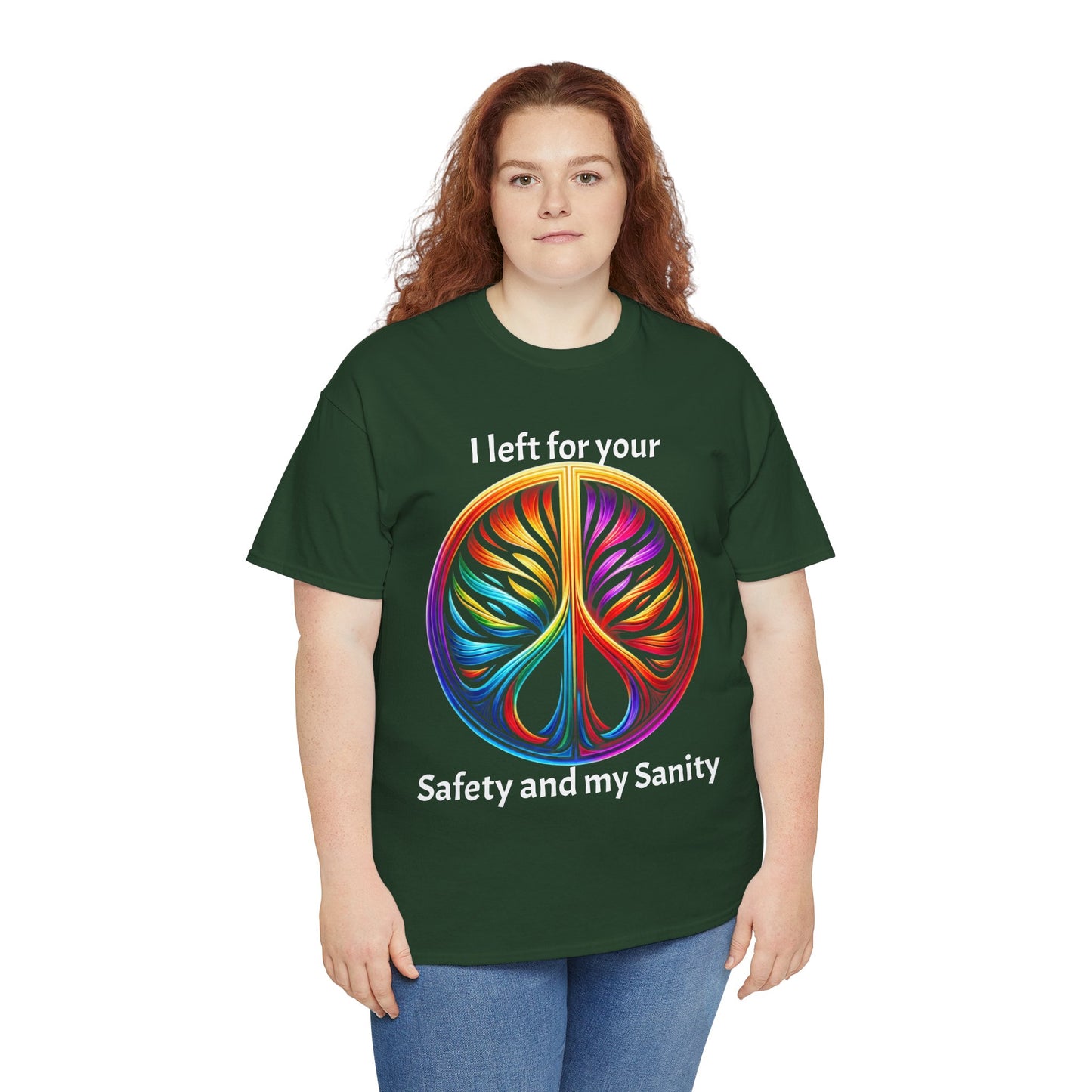 Colorful Tree of Life Peace sign Unisex Heavy Cotton Tee, I left for your safety