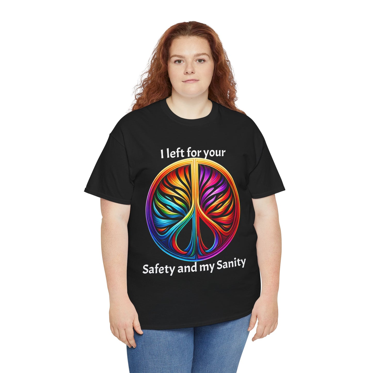 Colorful Tree of Life Peace sign Unisex Heavy Cotton Tee, I left for your safety