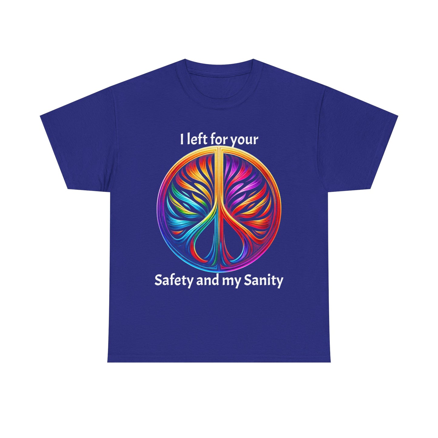 Colorful Tree of Life Peace sign Unisex Heavy Cotton Tee, I left for your safety