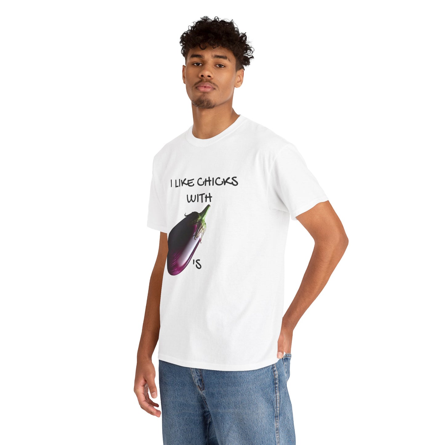 Funny Unisex Heavy Cotton Tee - "I Like Chicks with Eggplants" T-Shirt for Casual Wear