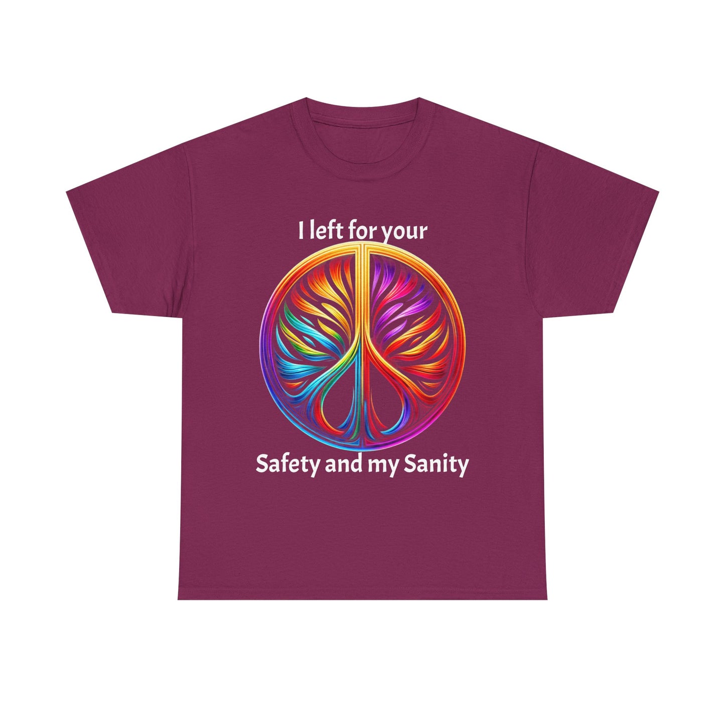 Colorful Tree of Life Peace sign Unisex Heavy Cotton Tee, I left for your safety