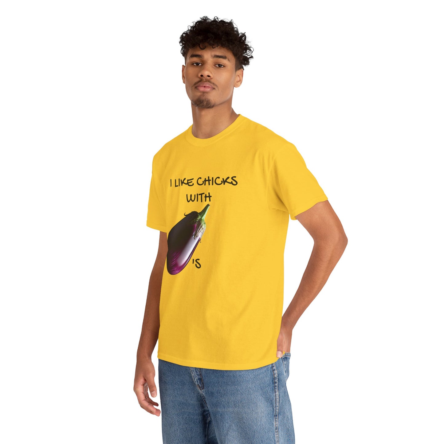 Funny Unisex Heavy Cotton Tee - "I Like Chicks with Eggplants" T-Shirt for Casual Wear