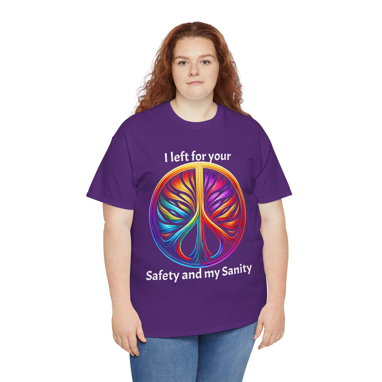 Colorful Tree of Life Peace sign Unisex Heavy Cotton Tee, I left for your safety