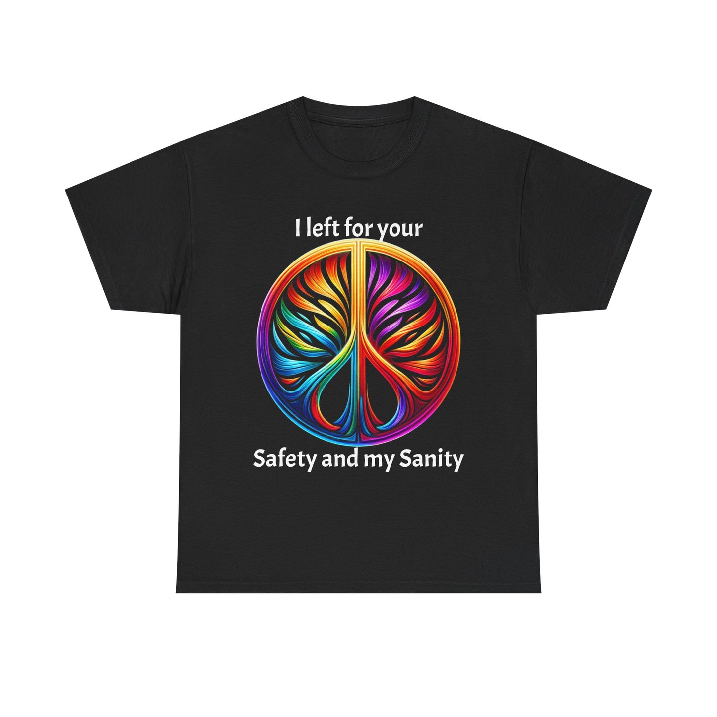 Colorful Tree of Life Peace sign Unisex Heavy Cotton Tee, I left for your safety