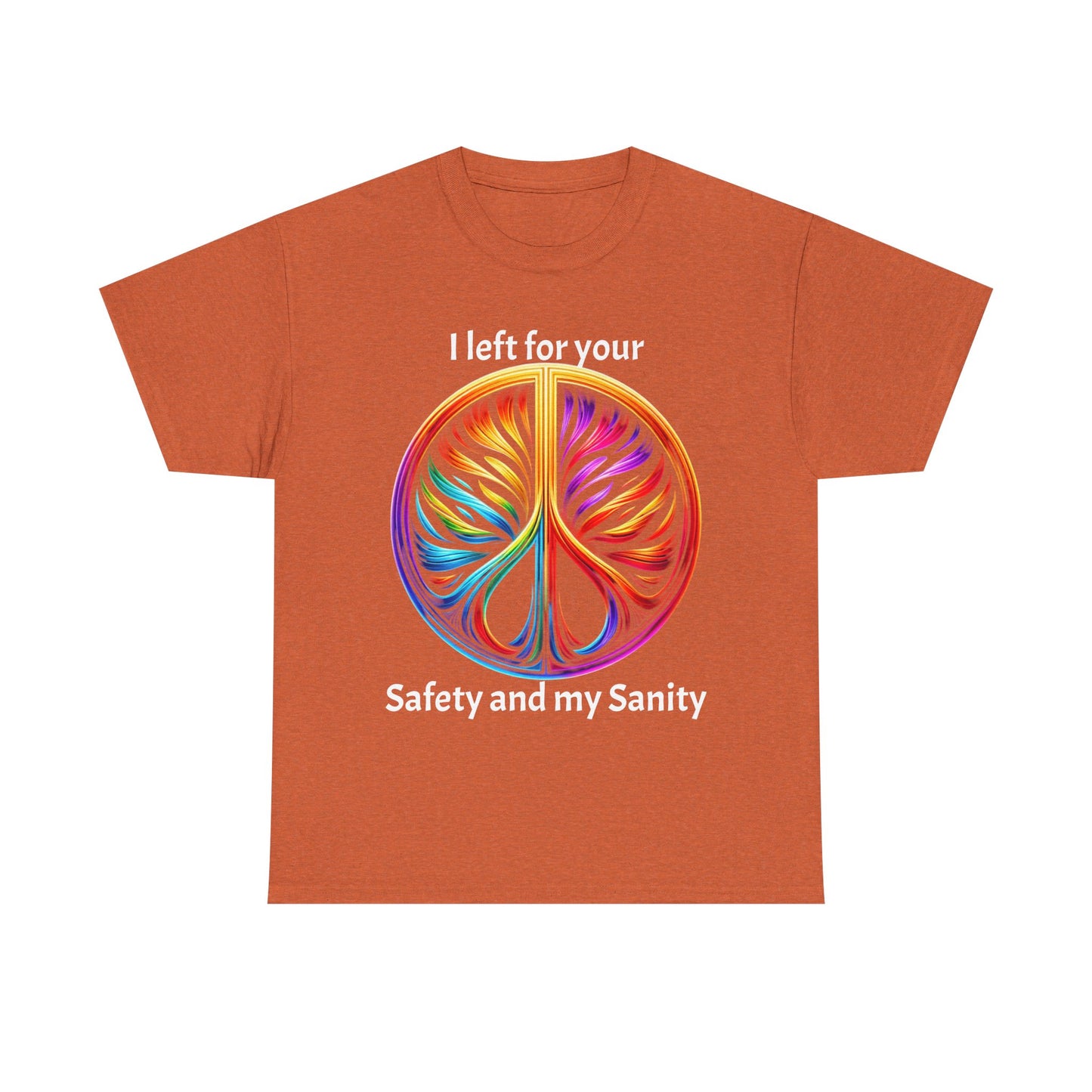 Colorful Tree of Life Peace sign Unisex Heavy Cotton Tee, I left for your safety