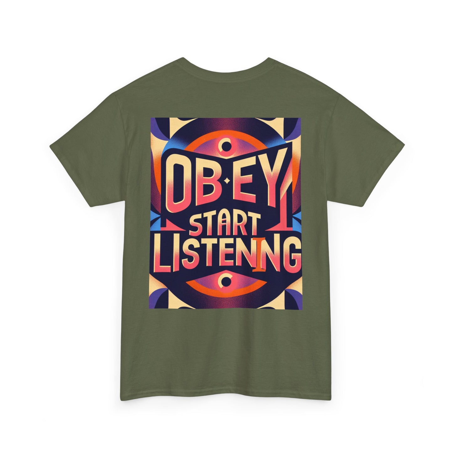 Front and back Obey start listening