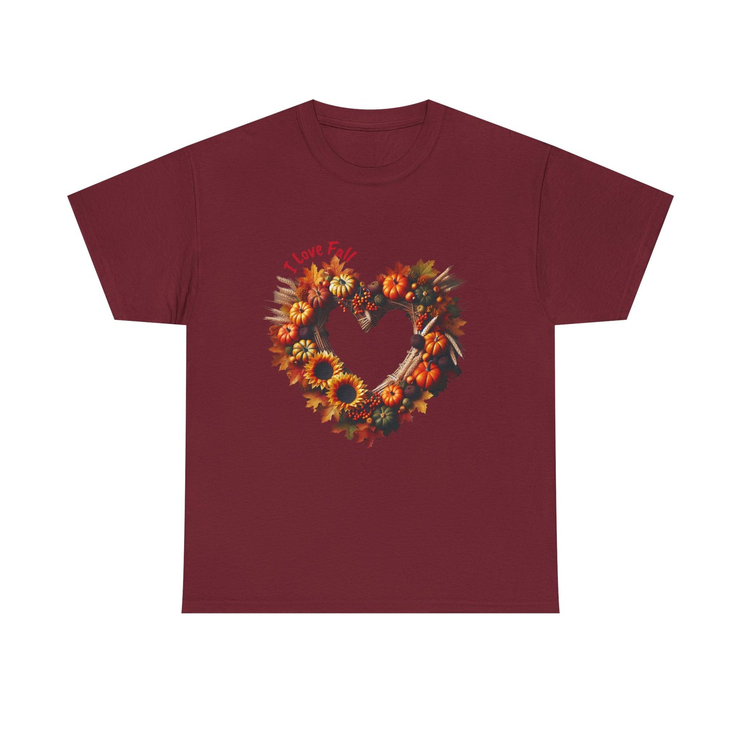 Heartfelt Love Fall Unisex Heavy Cotton Tee, Autumn Gift, Cozy Fall Style, Seasonal Tee, Heart Design, Casual Wear