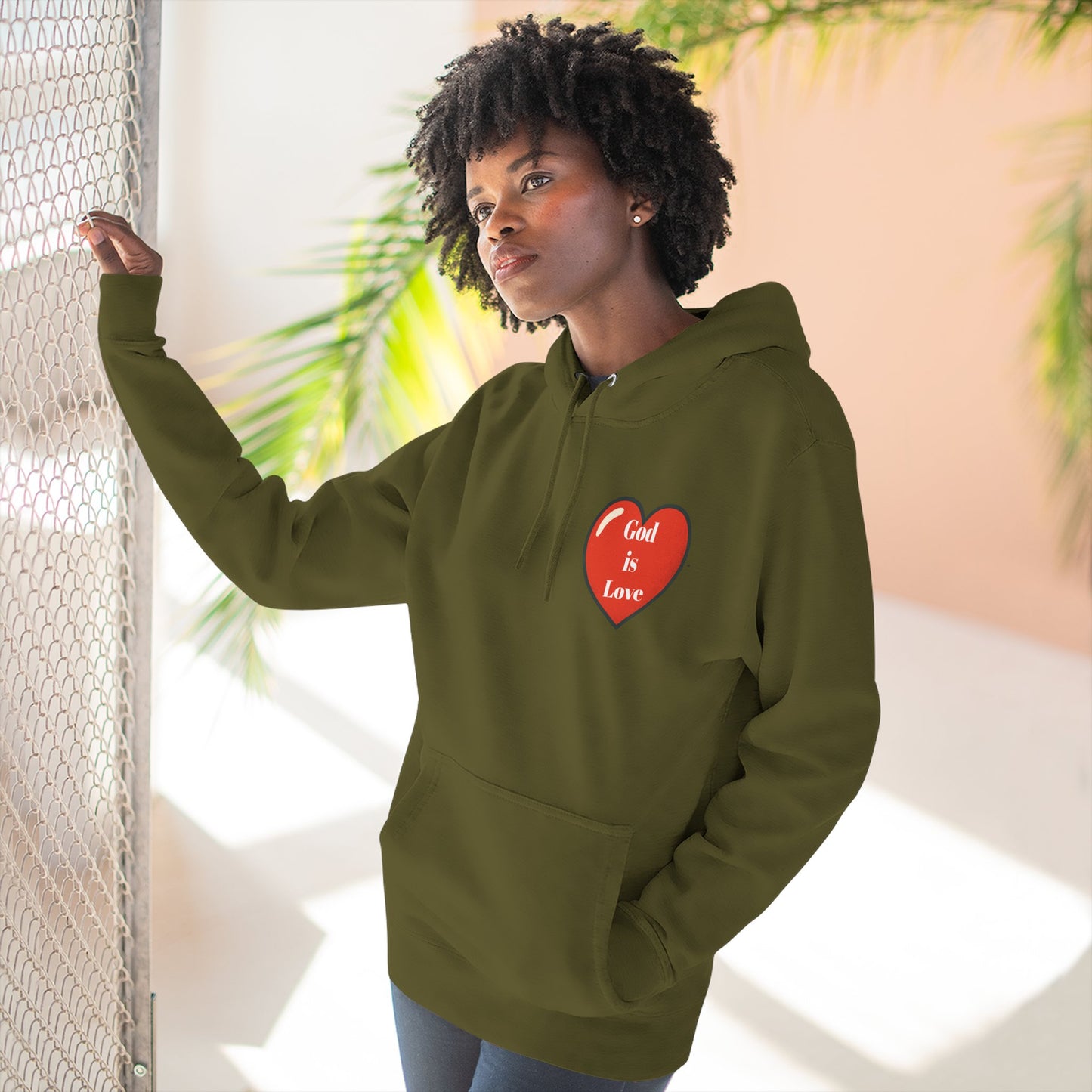 Three-Panel Fleece Hoodie with Heart and Love Design, Cozy Gift for Valentine's Day, Wearable Art, Comfort Wear, Affirmation Clothing