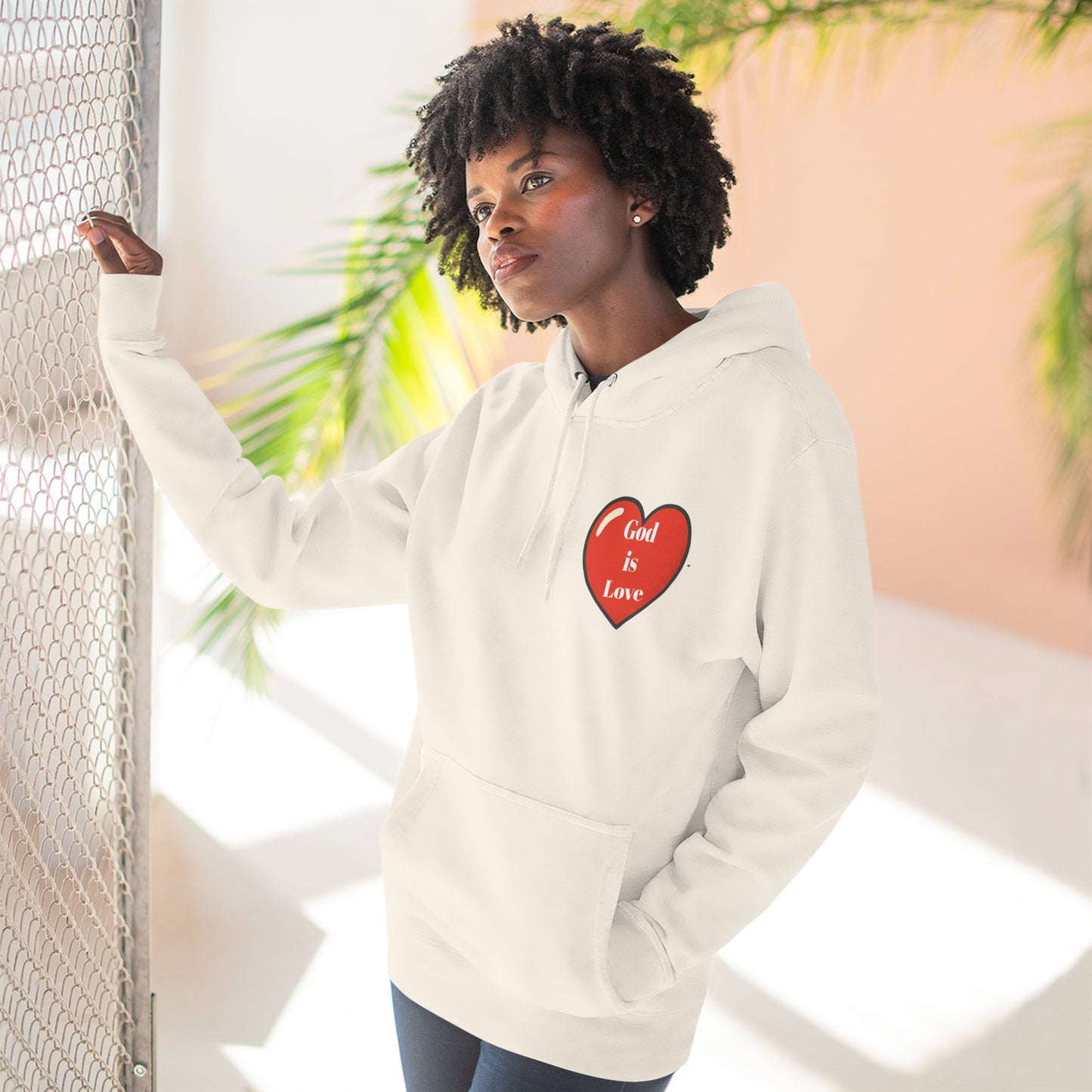 Three-Panel Fleece Hoodie with Heart and Love Design, Cozy Gift for Valentine's Day, Wearable Art, Comfort Wear, Affirmation Clothing