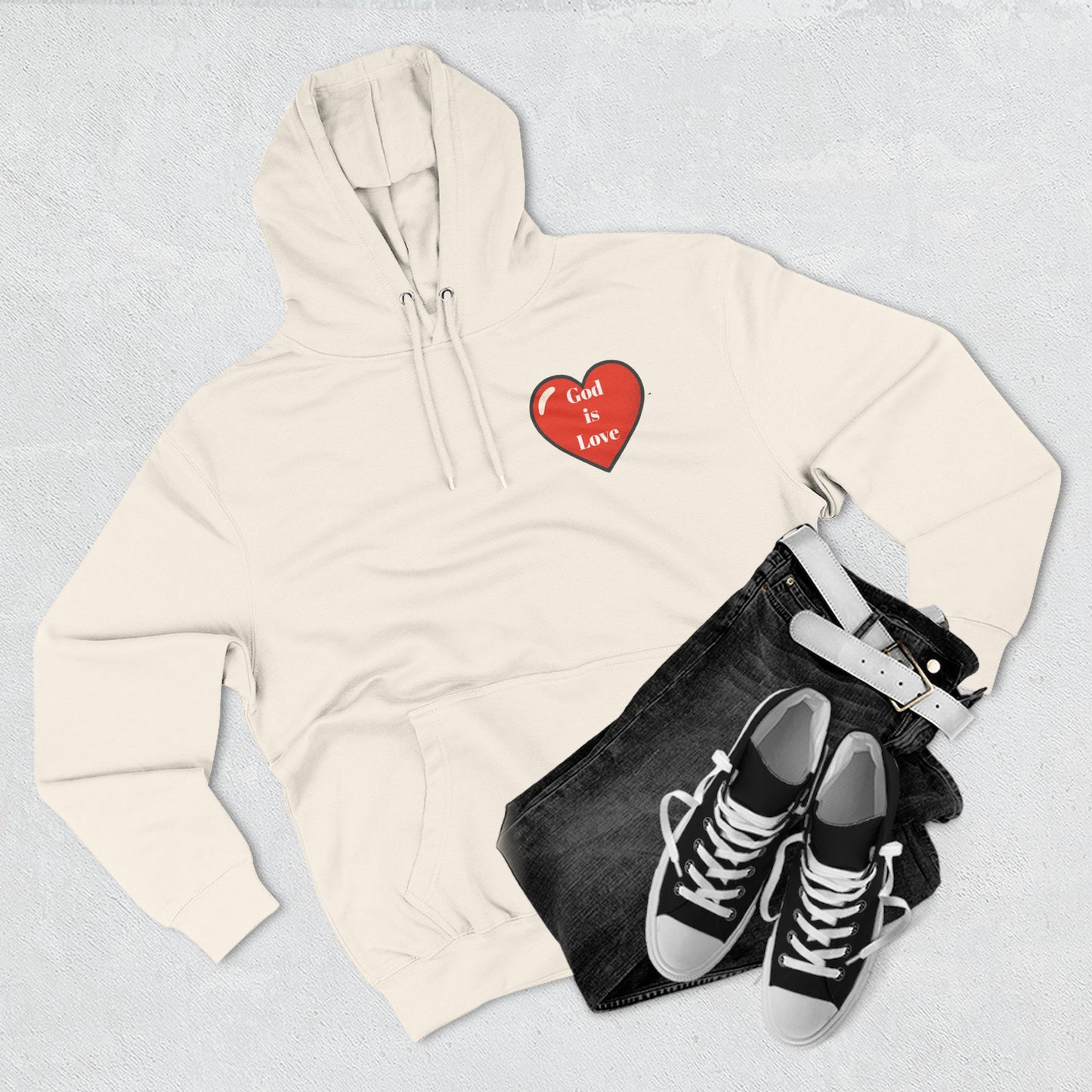 Three-Panel Fleece Hoodie with Heart and Love Design, Cozy Gift for Valentine's Day, Wearable Art, Comfort Wear, Affirmation Clothing