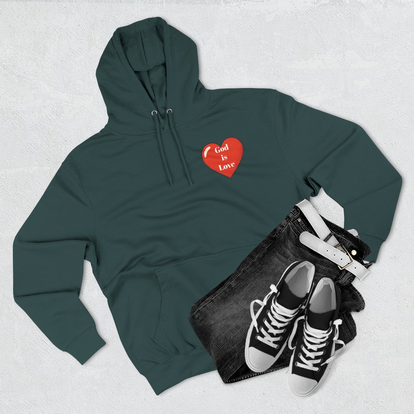 Three-Panel Fleece Hoodie with Heart and Love Design, Cozy Gift for Valentine's Day, Wearable Art, Comfort Wear, Affirmation Clothing