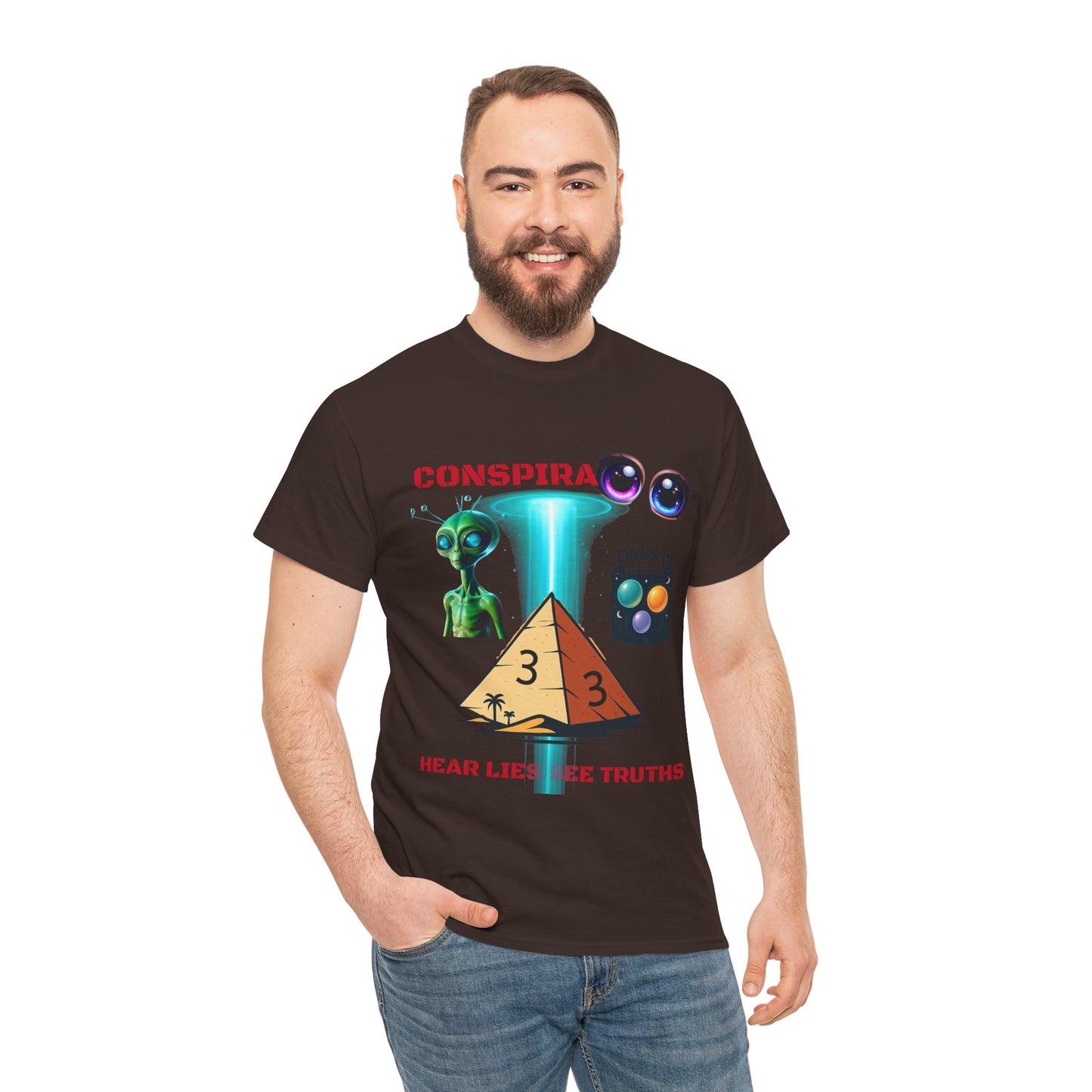Unisex Heavy Cotton Tee - Conspiracy Theories Graphic Shirt, Casual Gift, Everyday Wear, Cool Tees for Men and Women, Unique Gift Idea