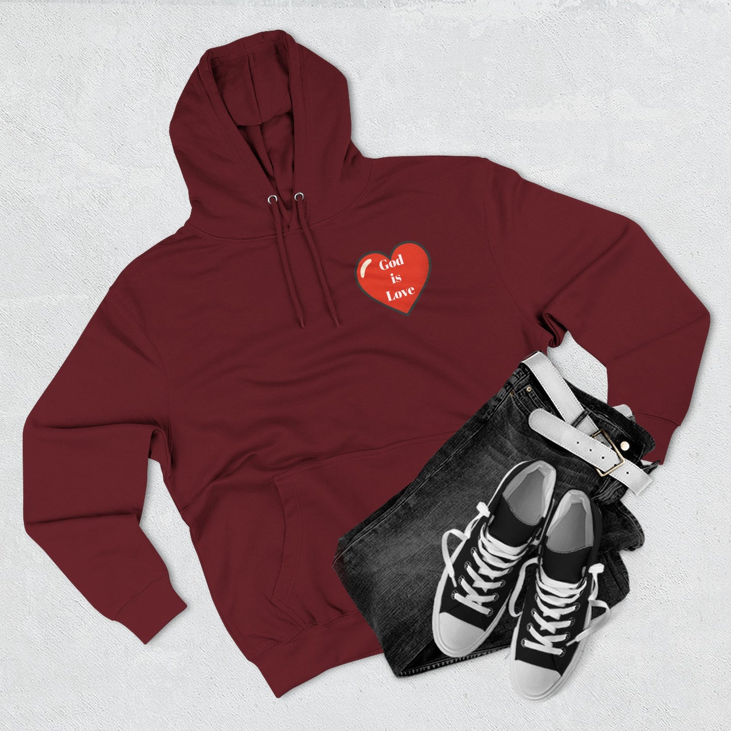 Three-Panel Fleece Hoodie with Heart and Love Design, Cozy Gift for Valentine's Day, Wearable Art, Comfort Wear, Affirmation Clothing