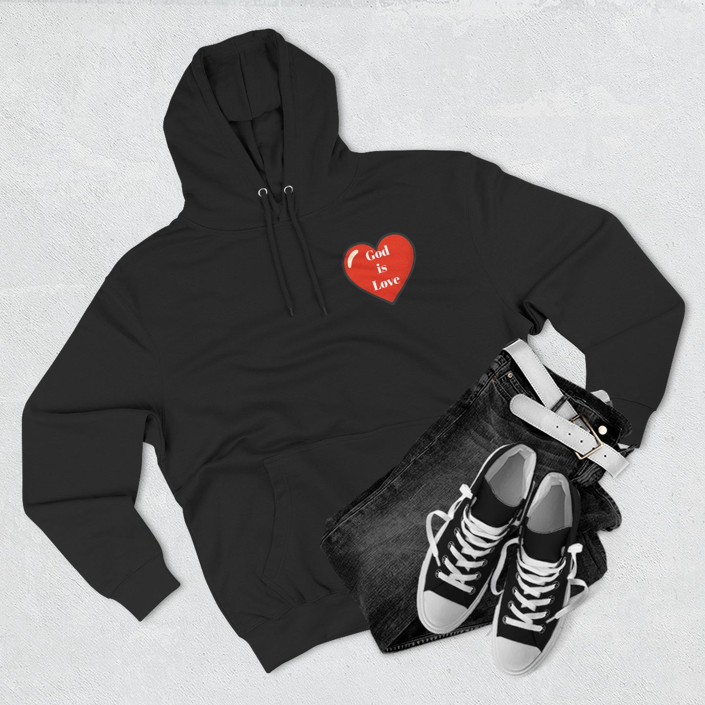 Three-Panel Fleece Hoodie with Heart and Love Design, Cozy Gift for Valentine's Day, Wearable Art, Comfort Wear, Affirmation Clothing