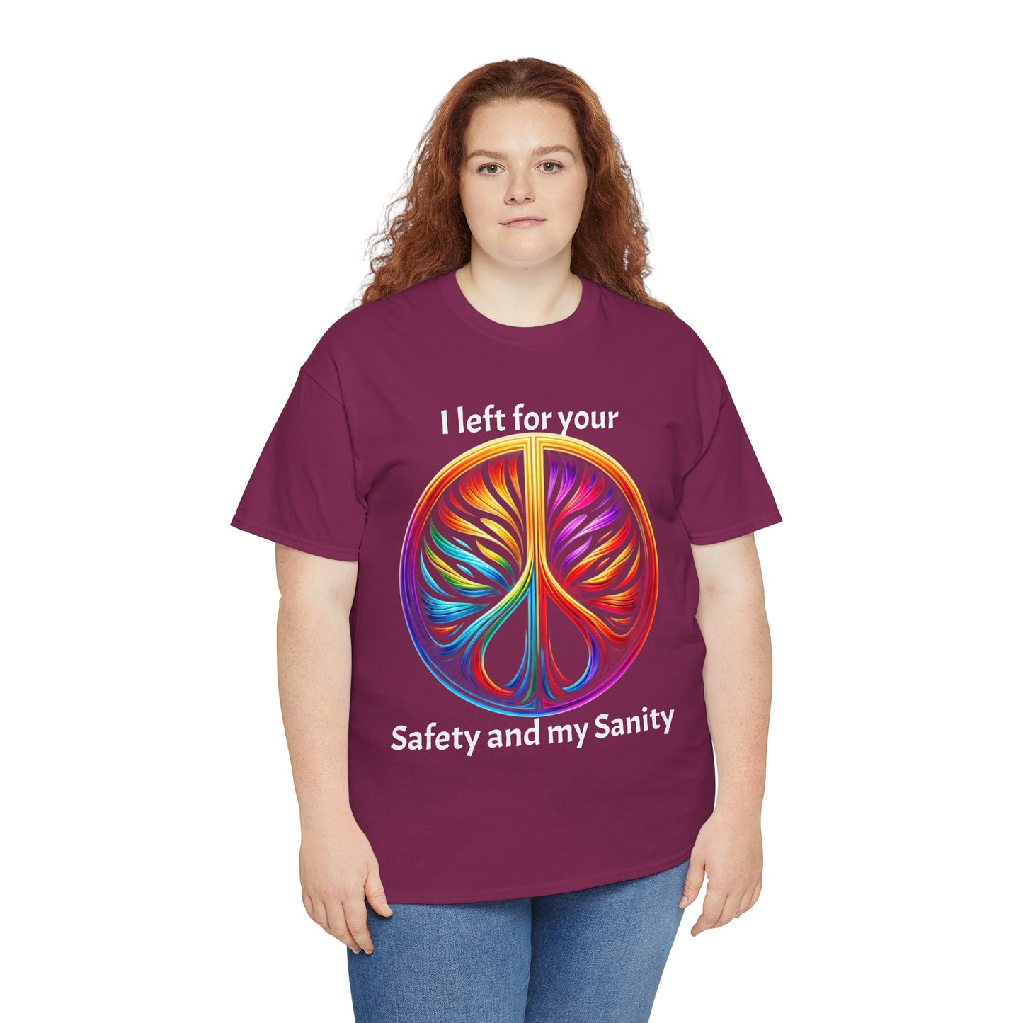 Colorful Tree of Life Peace sign Unisex Heavy Cotton Tee, I left for your safety