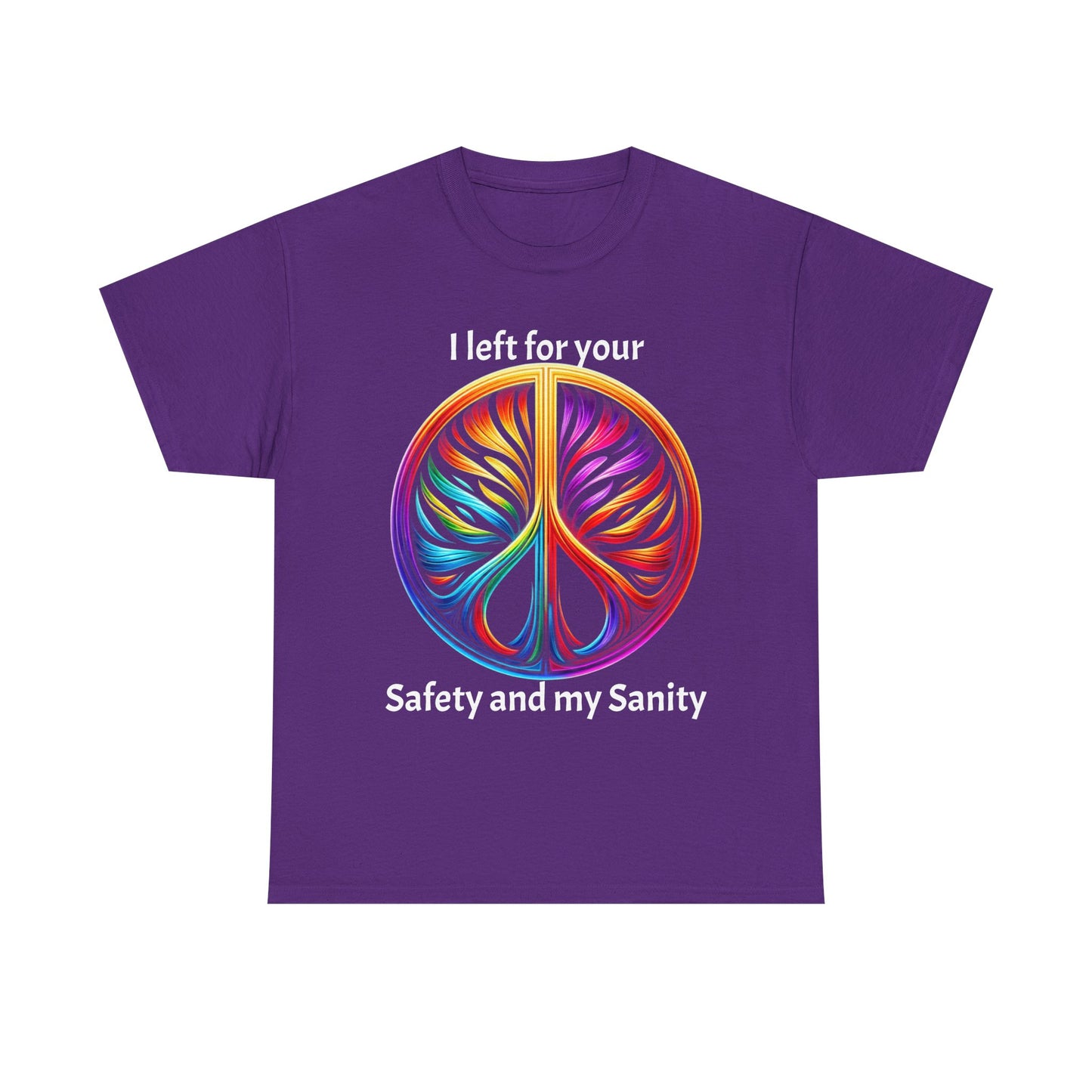 Colorful Tree of Life Peace sign Unisex Heavy Cotton Tee, I left for your safety