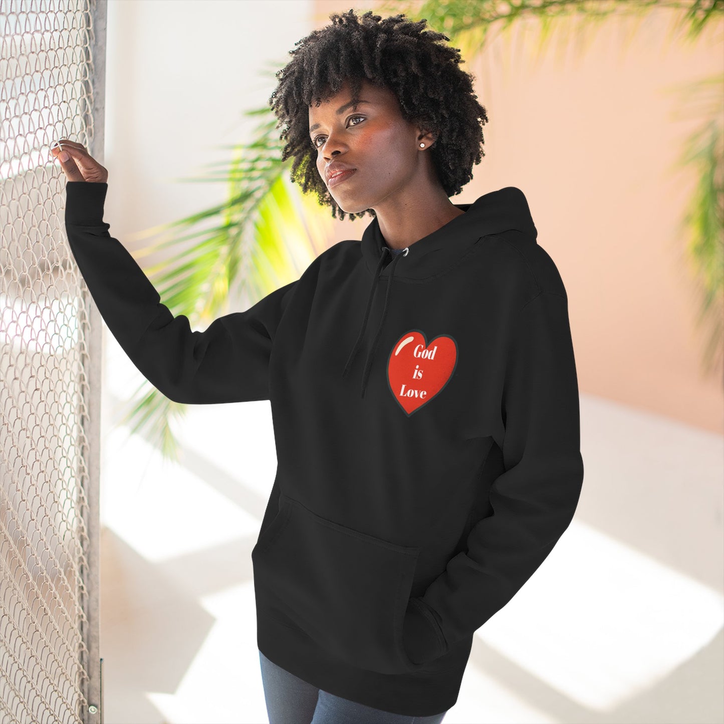 Three-Panel Fleece Hoodie with Heart and Love Design, Cozy Gift for Valentine's Day, Wearable Art, Comfort Wear, Affirmation Clothing