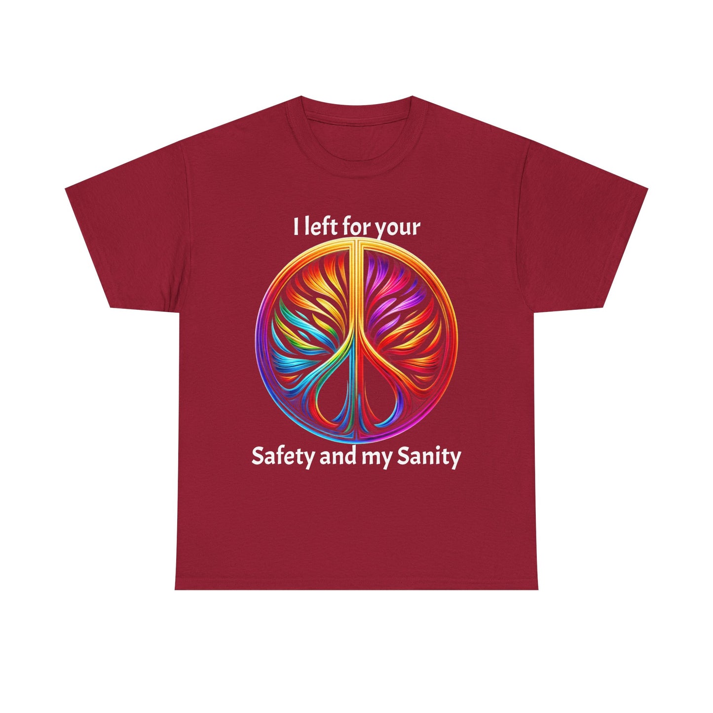 Colorful Tree of Life Peace sign Unisex Heavy Cotton Tee, I left for your safety
