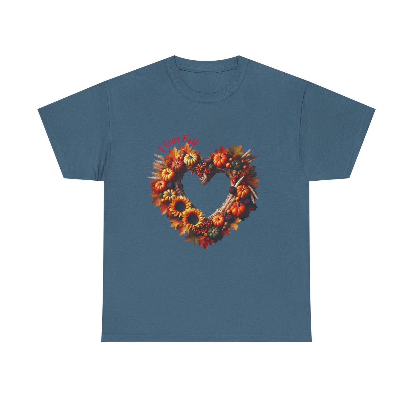 Heartfelt Love Fall Unisex Heavy Cotton Tee, Autumn Gift, Cozy Fall Style, Seasonal Tee, Heart Design, Casual Wear