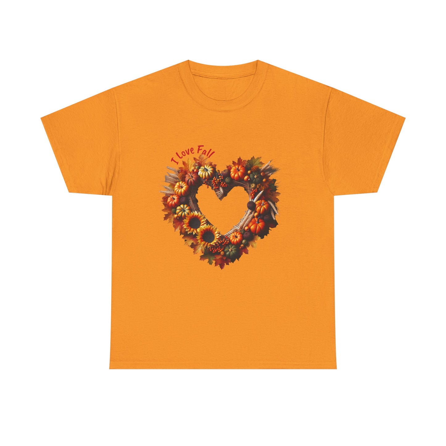 Heartfelt Love Fall Unisex Heavy Cotton Tee, Autumn Gift, Cozy Fall Style, Seasonal Tee, Heart Design, Casual Wear