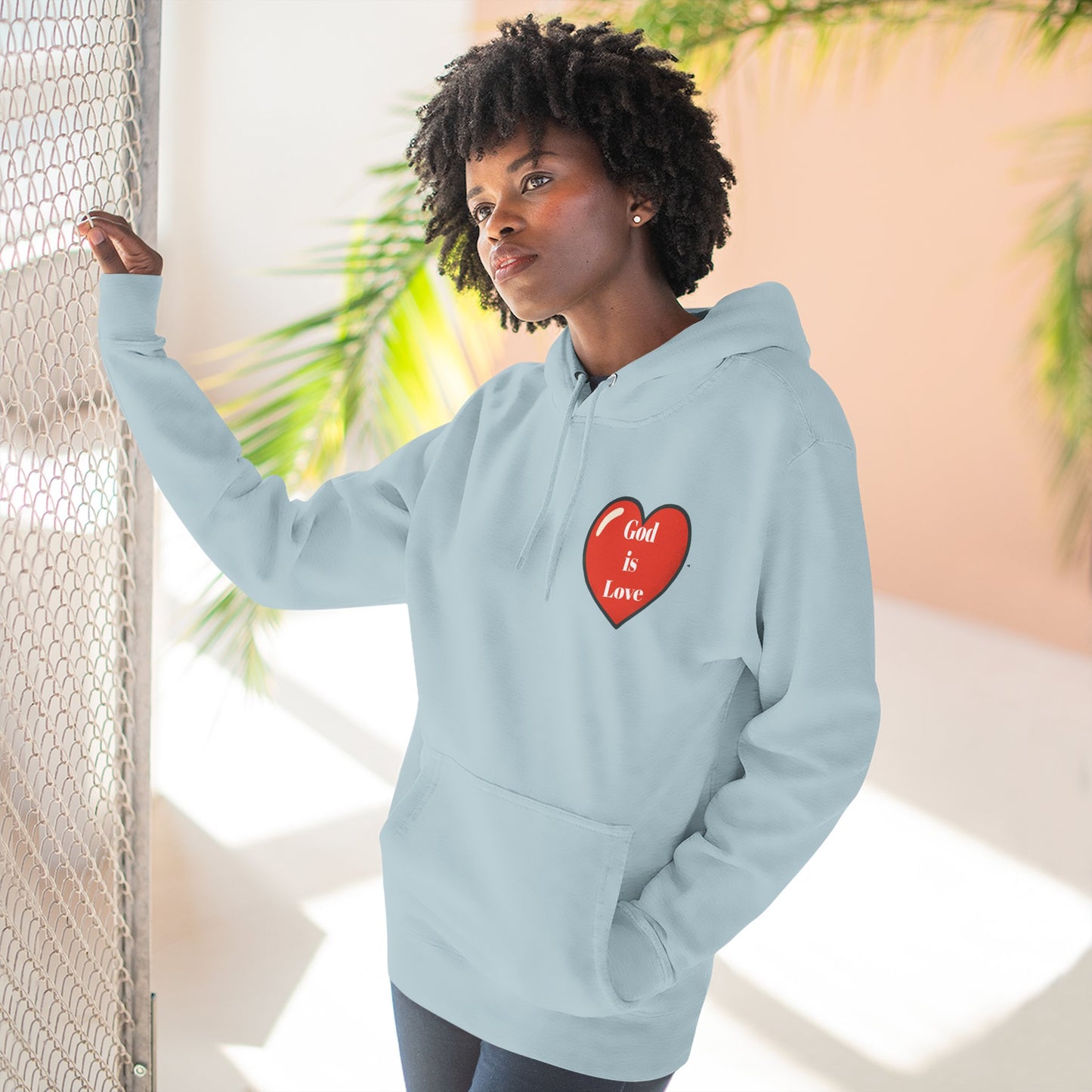 Three-Panel Fleece Hoodie with Heart and Love Design, Cozy Gift for Valentine's Day, Wearable Art, Comfort Wear, Affirmation Clothing