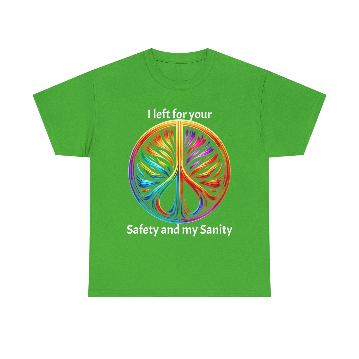 Colorful Tree of Life Peace sign Unisex Heavy Cotton Tee, I left for your safety