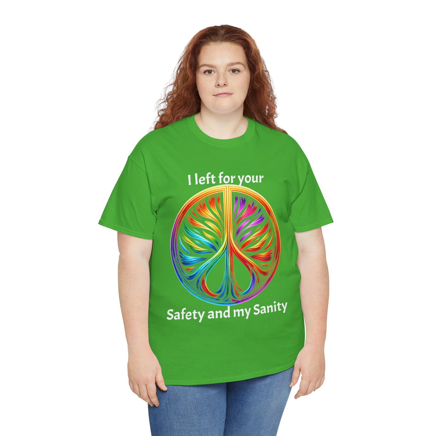 Colorful Tree of Life Peace sign Unisex Heavy Cotton Tee, I left for your safety