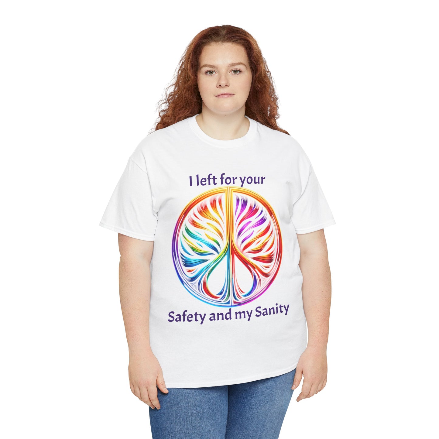 Colorful Tree of Life Peace sign Unisex Heavy Cotton Tee, I left for your safety