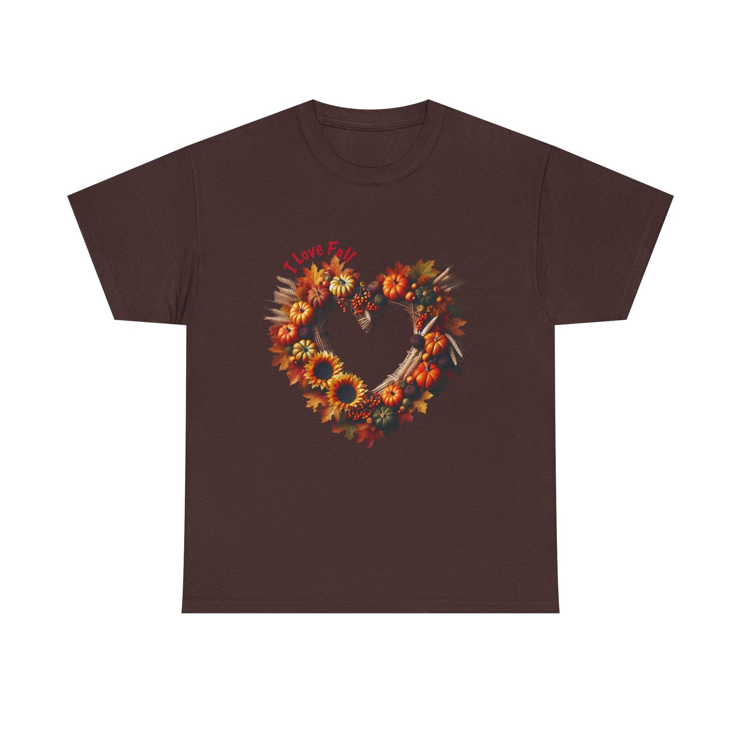 Heartfelt Love Fall Unisex Heavy Cotton Tee, Autumn Gift, Cozy Fall Style, Seasonal Tee, Heart Design, Casual Wear