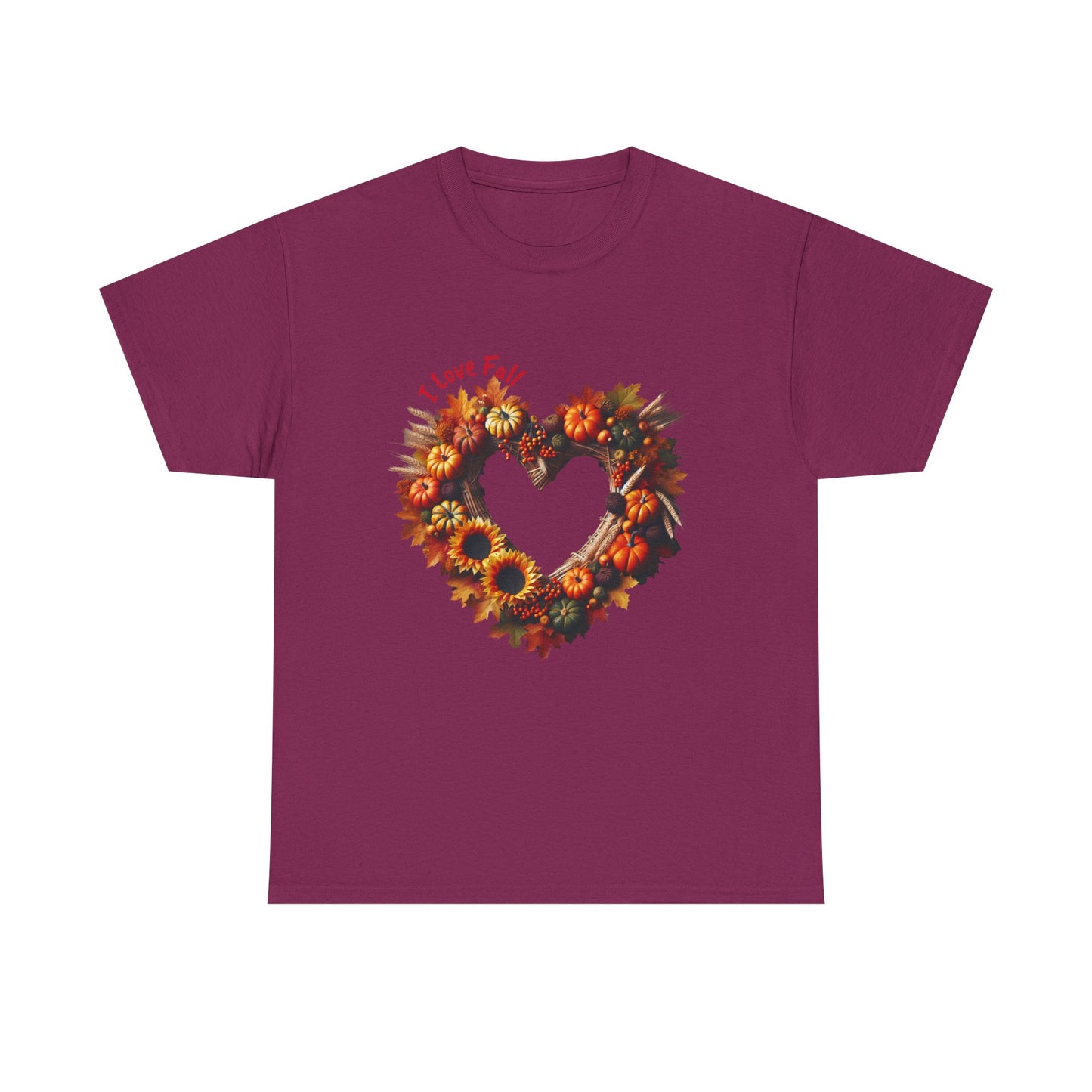Heartfelt Love Fall Unisex Heavy Cotton Tee, Autumn Gift, Cozy Fall Style, Seasonal Tee, Heart Design, Casual Wear