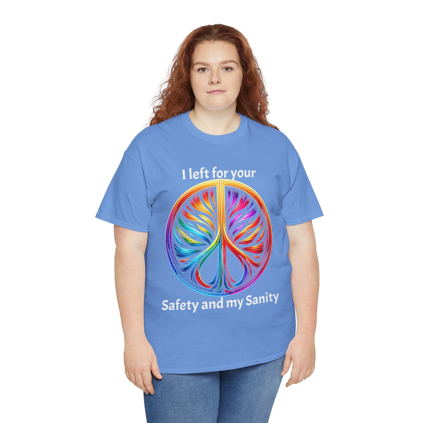 Colorful Tree of Life Peace sign Unisex Heavy Cotton Tee, I left for your safety