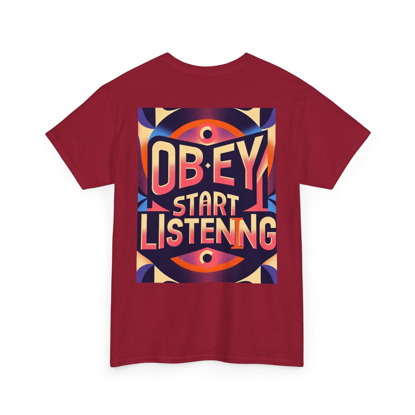 Front and back Obey start listening