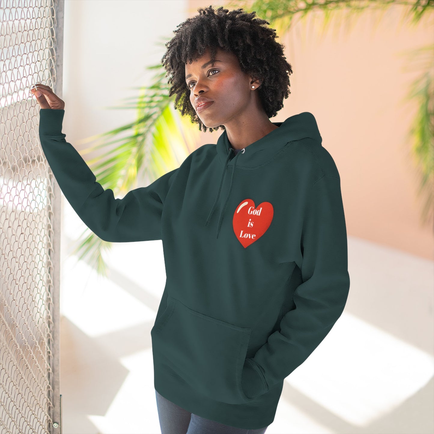 Three-Panel Fleece Hoodie with Heart and Love Design, Cozy Gift for Valentine's Day, Wearable Art, Comfort Wear, Affirmation Clothing