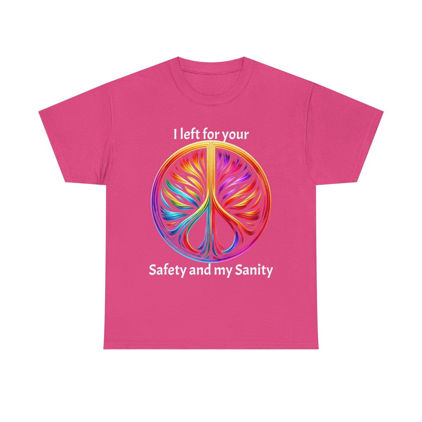 Colorful Tree of Life Peace sign Unisex Heavy Cotton Tee, I left for your safety