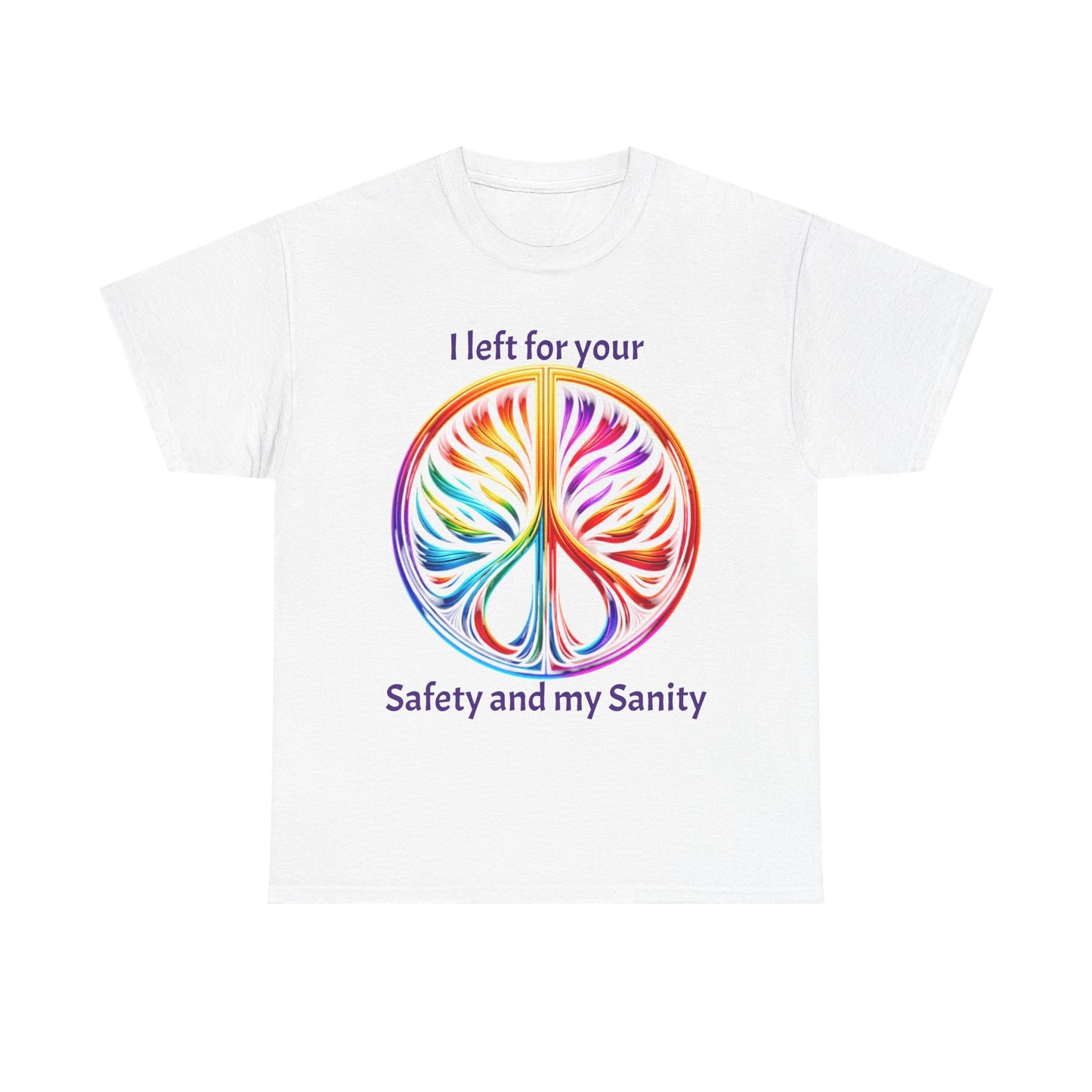Colorful Tree of Life Peace sign Unisex Heavy Cotton Tee, I left for your safety