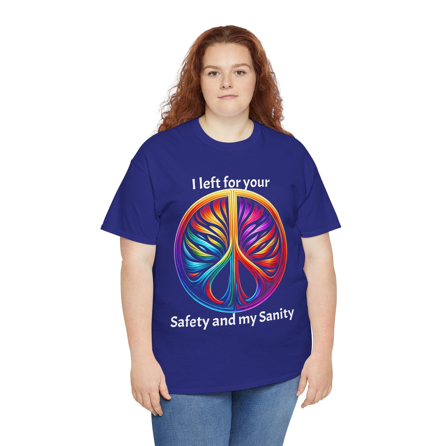 Colorful Tree of Life Peace sign Unisex Heavy Cotton Tee, I left for your safety