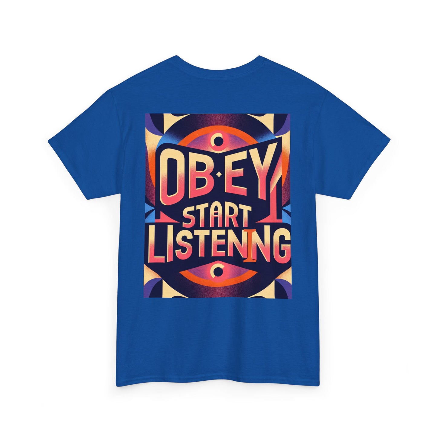 Front and back Obey start listening