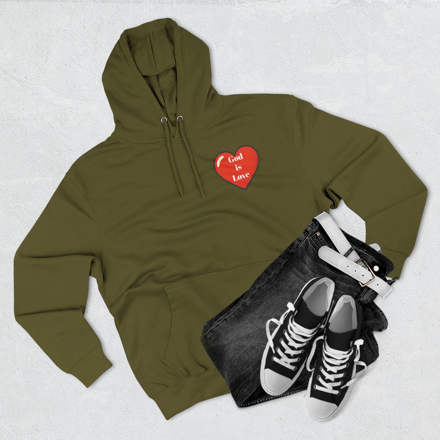 Three-Panel Fleece Hoodie with Heart and Love Design, Cozy Gift for Valentine's Day, Wearable Art, Comfort Wear, Affirmation Clothing