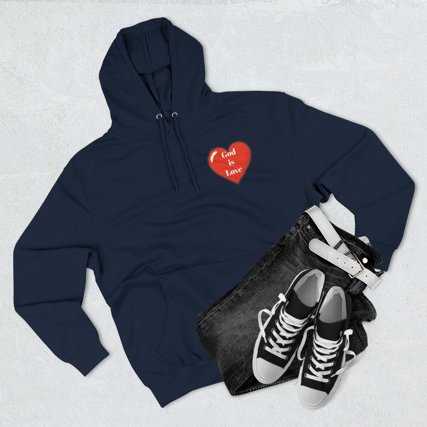 Three-Panel Fleece Hoodie with Heart and Love Design, Cozy Gift for Valentine's Day, Wearable Art, Comfort Wear, Affirmation Clothing