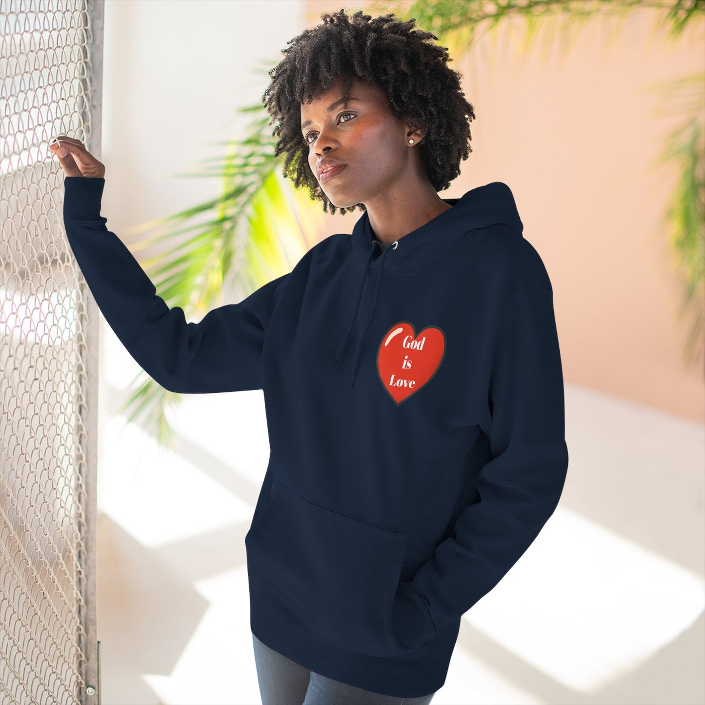 Three-Panel Fleece Hoodie with Heart and Love Design, Cozy Gift for Valentine's Day, Wearable Art, Comfort Wear, Affirmation Clothing