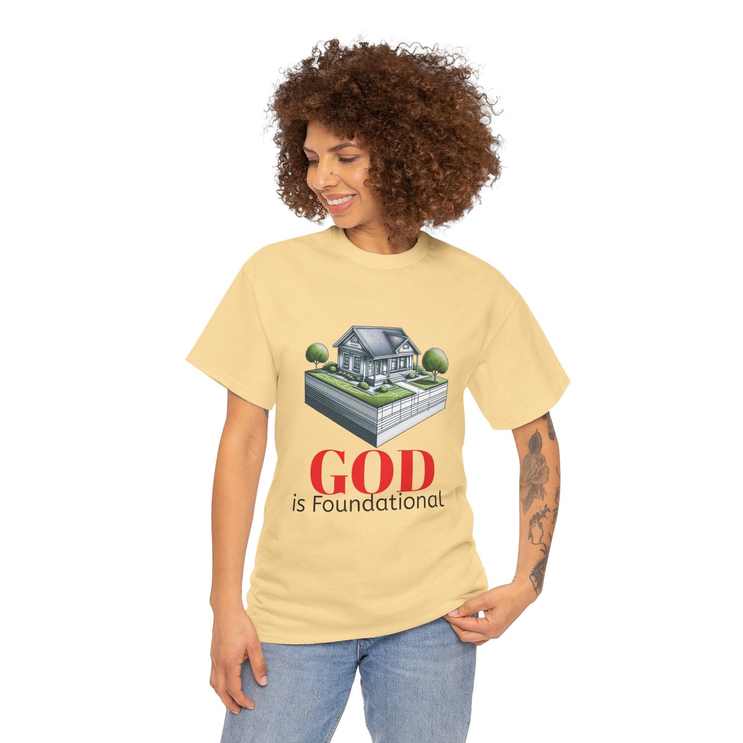 God is Foundational Unisex Heavy Cotton Tee - Inspirational House Design