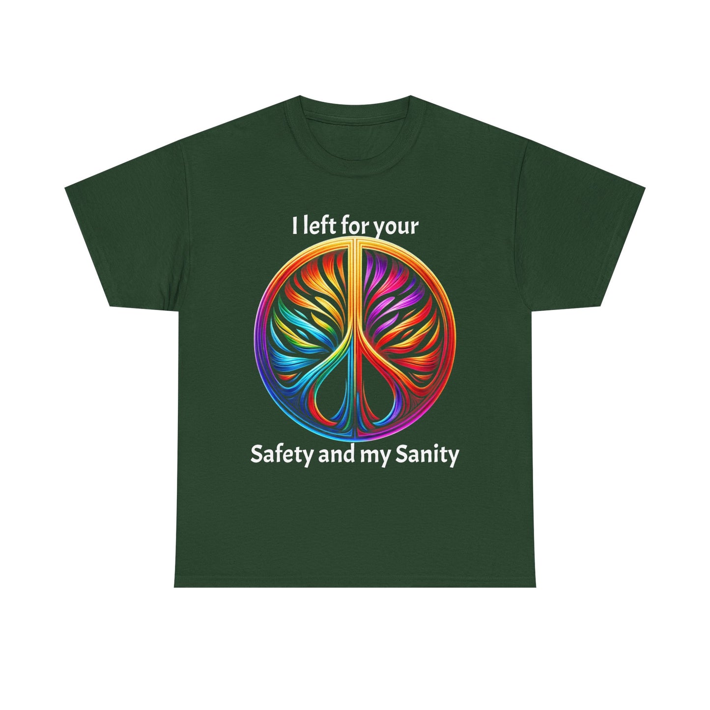 Colorful Tree of Life Peace sign Unisex Heavy Cotton Tee, I left for your safety