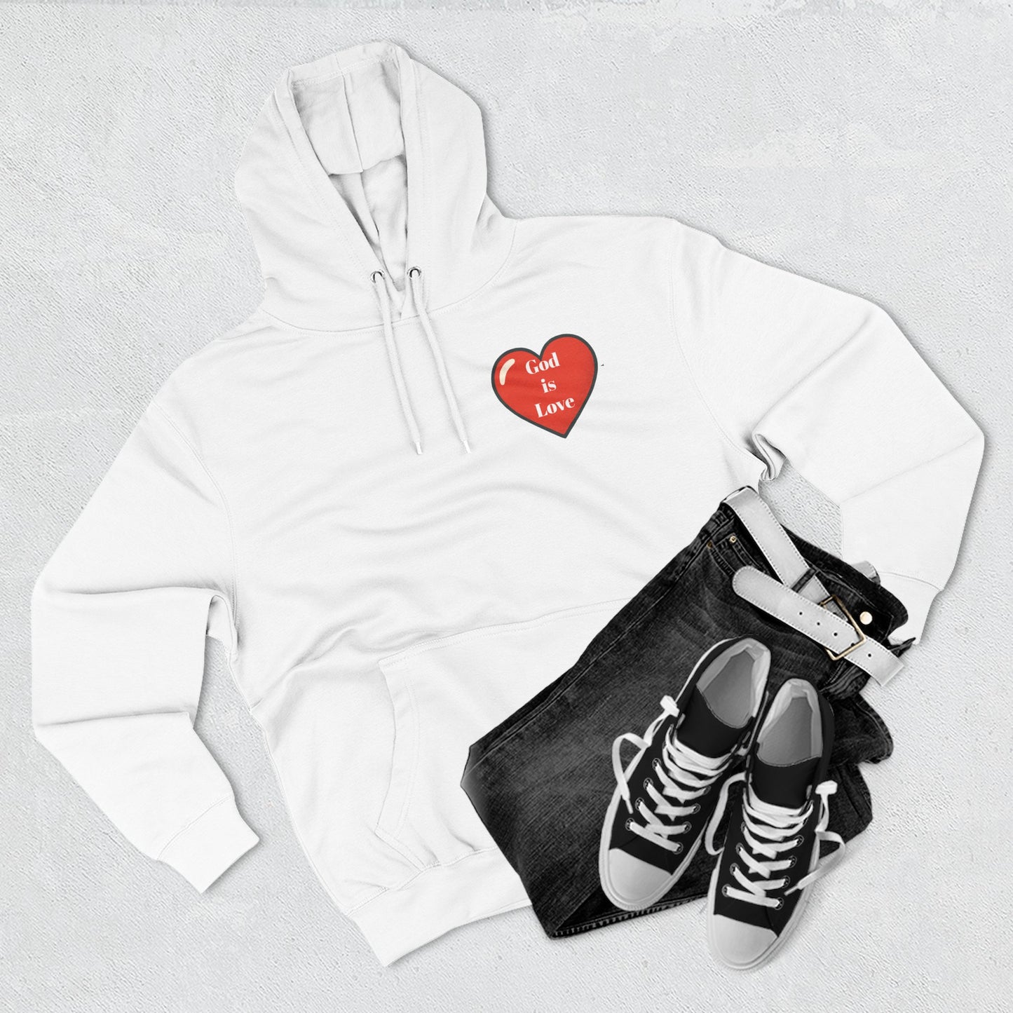 Three-Panel Fleece Hoodie with Heart and Love Design, Cozy Gift for Valentine's Day, Wearable Art, Comfort Wear, Affirmation Clothing
