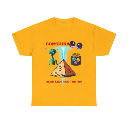 Unisex Heavy Cotton Tee - Conspiracy Theories Graphic Shirt, Casual Gift, Everyday Wear, Cool Tees for Men and Women, Unique Gift Idea