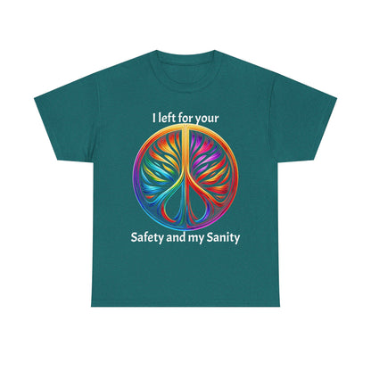 Colorful Tree of Life Peace sign Unisex Heavy Cotton Tee, I left for your safety