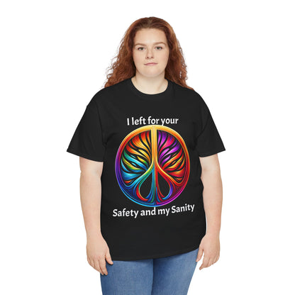 Colorful Tree of Life Peace sign Unisex Heavy Cotton Tee, I left for your safety
